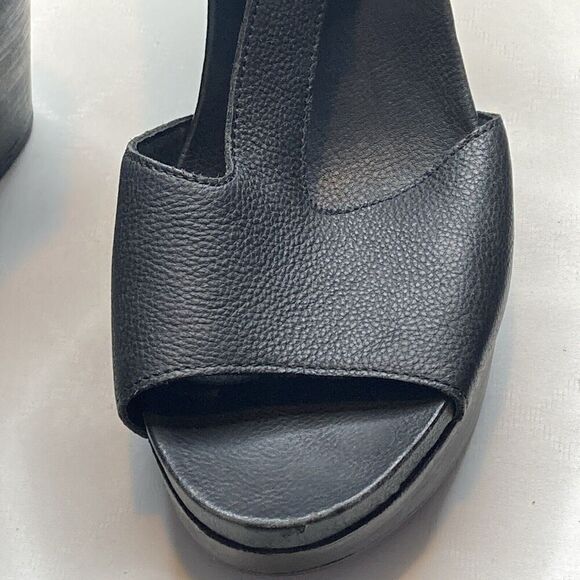 Eileen Fisher Black Platform Wedge Sandals Size 10 Lagenlook Boho Comfortable - Picture 7 of 7